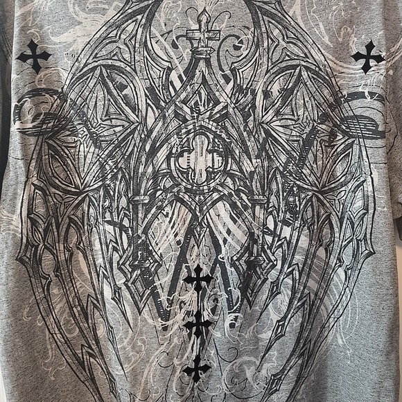 Affliction Graphic T-Shirt Size L Gray Double Sided Short Sleeve Y2K Distressed - Picture 5 of 7